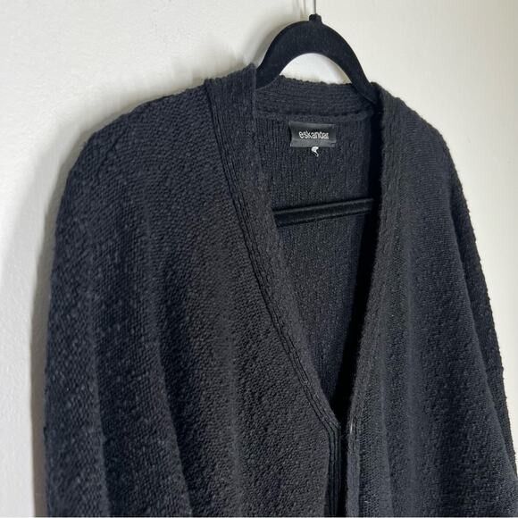 Eskandar OS Oversized  Textured  Long Sleeve Linen Cotton Cardigan Sweater Black - Picture 5 of 12